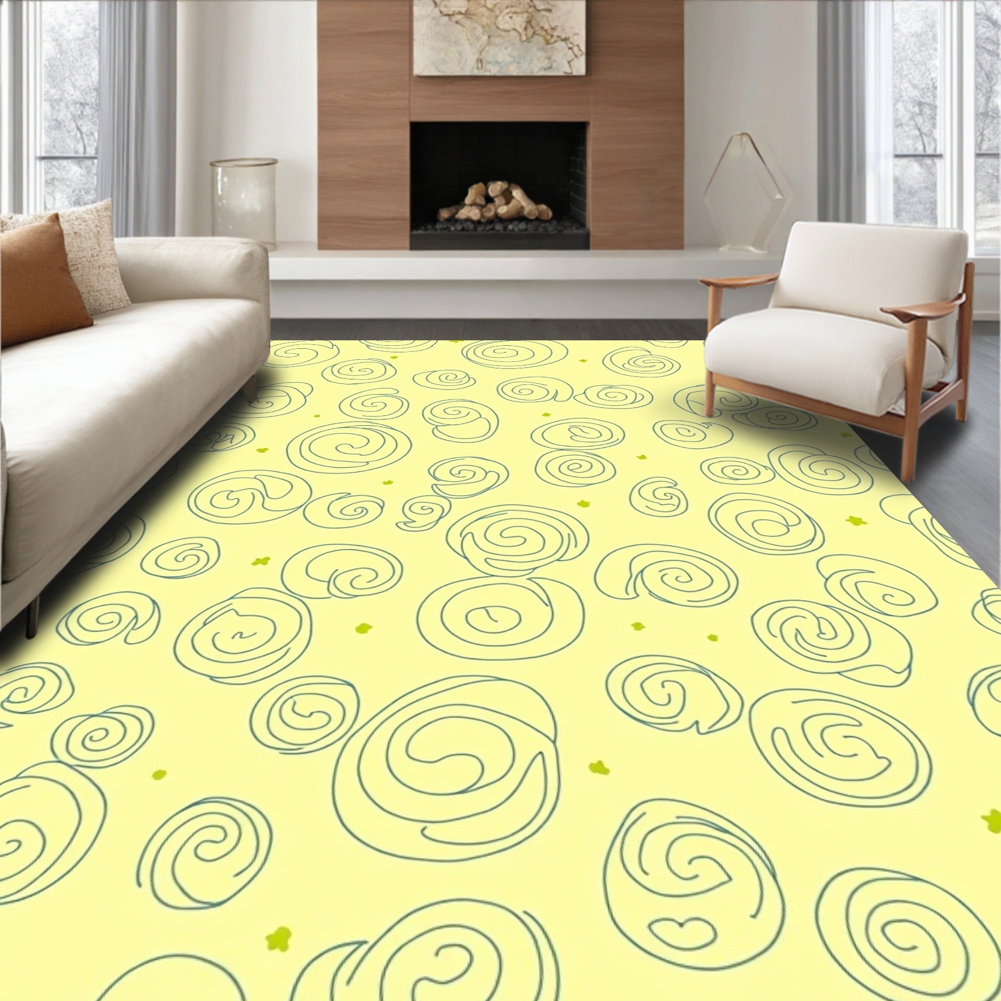Soft Yellow Swirl Doodle Rug