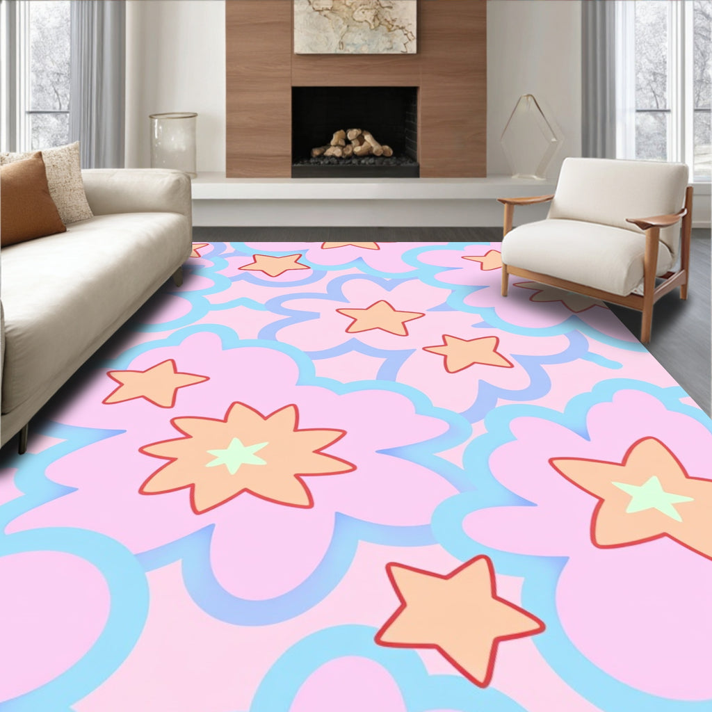 Pastel Pink Starburst Cloud Collage Rug