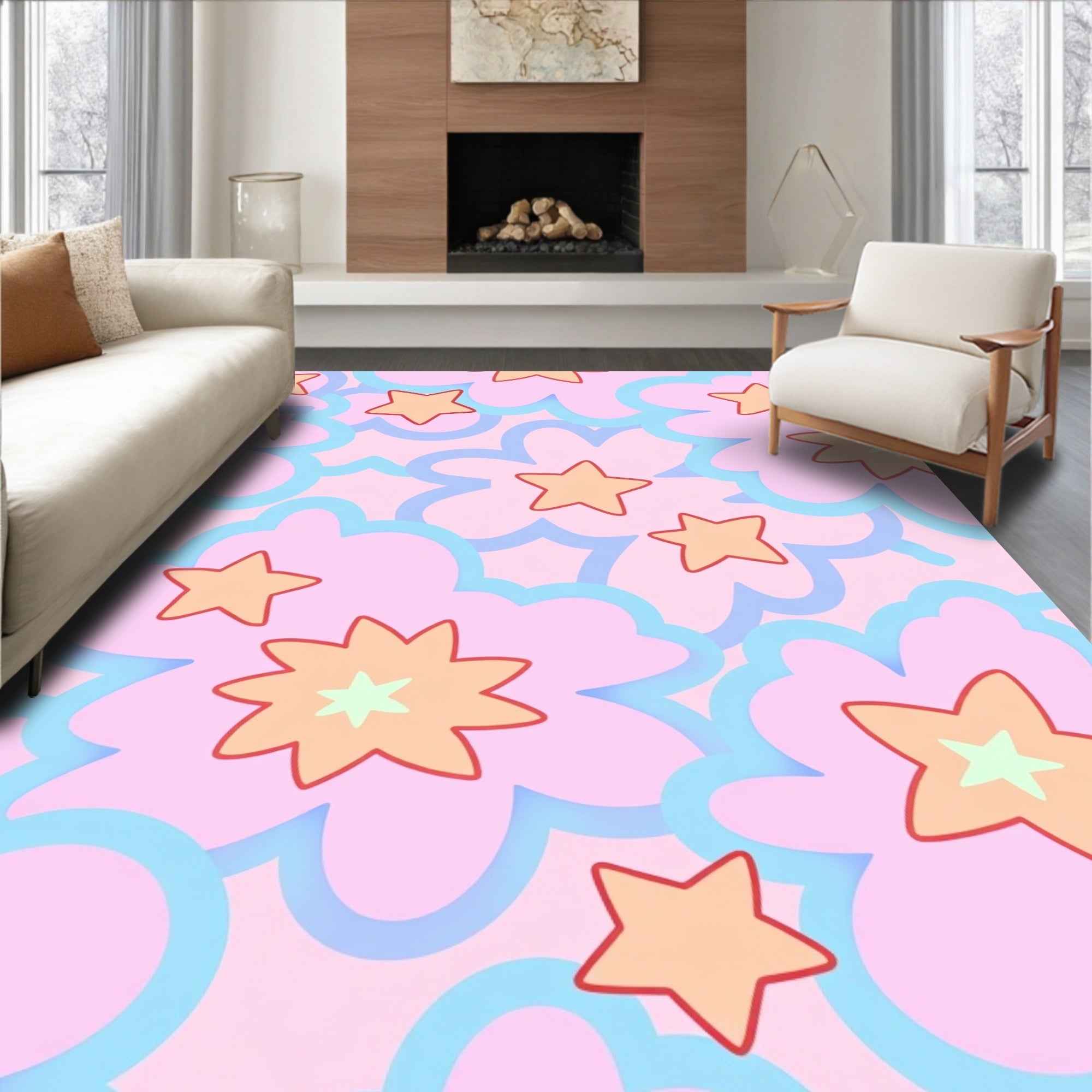 Pastel Pink Starburst Cloud Collage Rug