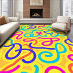 Bright Yellow Scribble Swirl Rug
