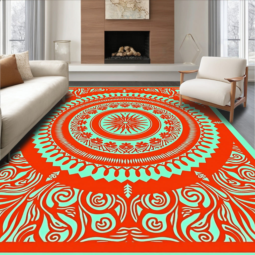 Coral Mint Mandala Radiance Rug