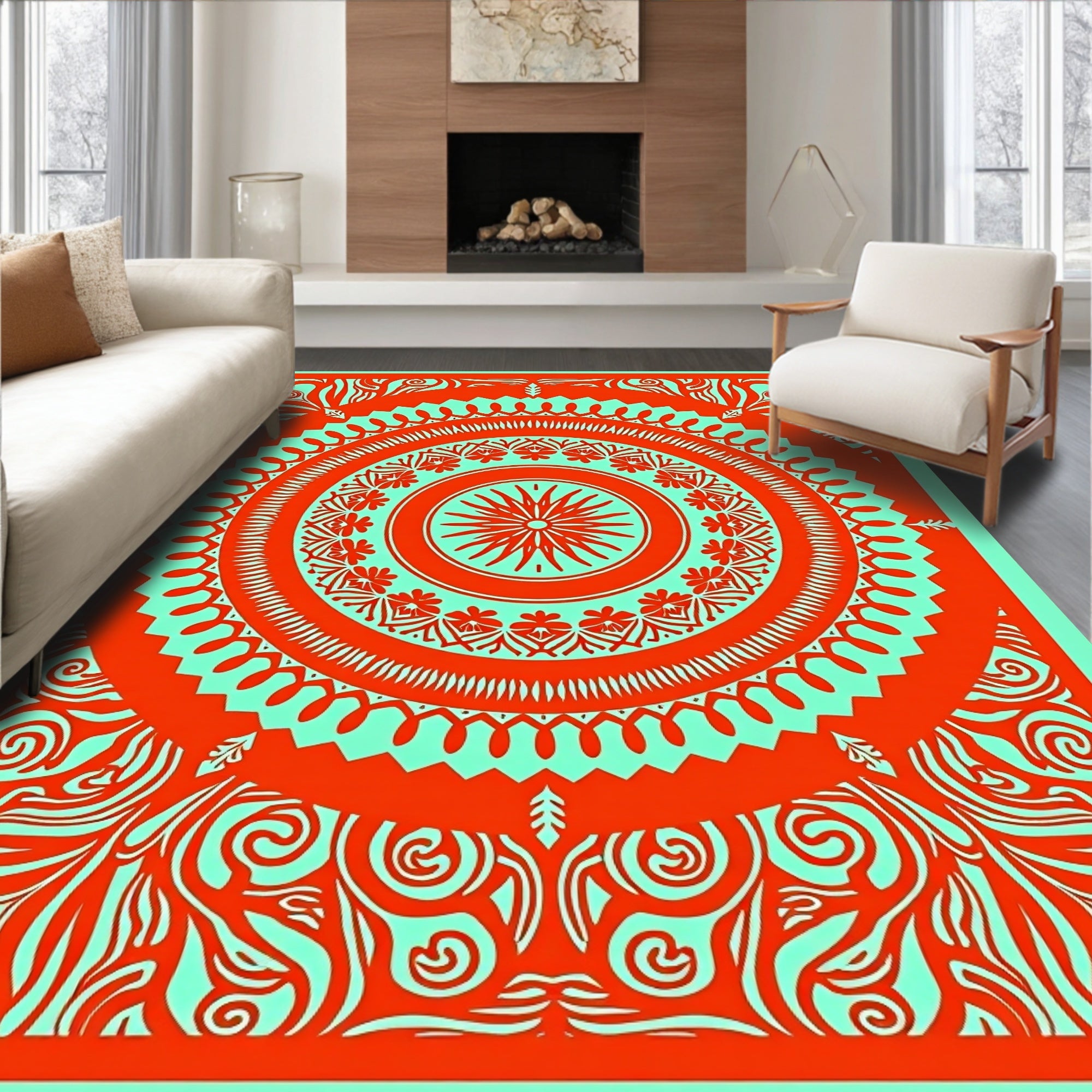 Coral Mint Mandala Radiance Rug