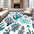 Teal Ocean Coral Sea Life Collage Rug