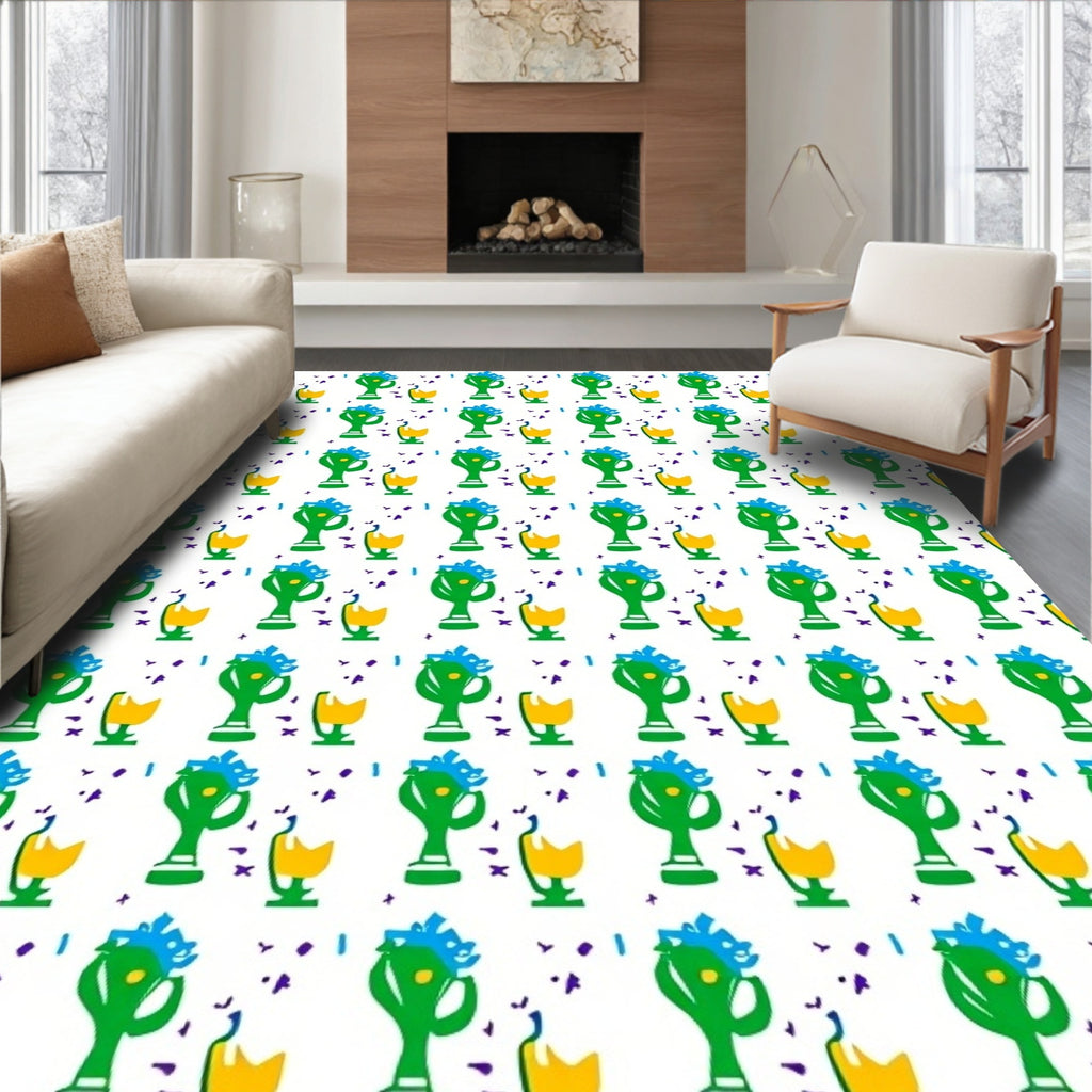 Green Trophies Yellow Cups Confetti Rug