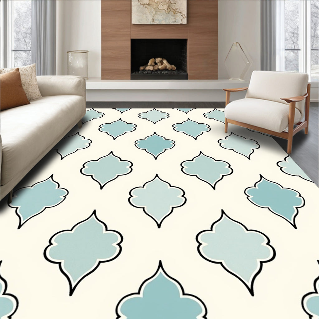 Light Aqua Quatrefoil Tile Overlay Rug