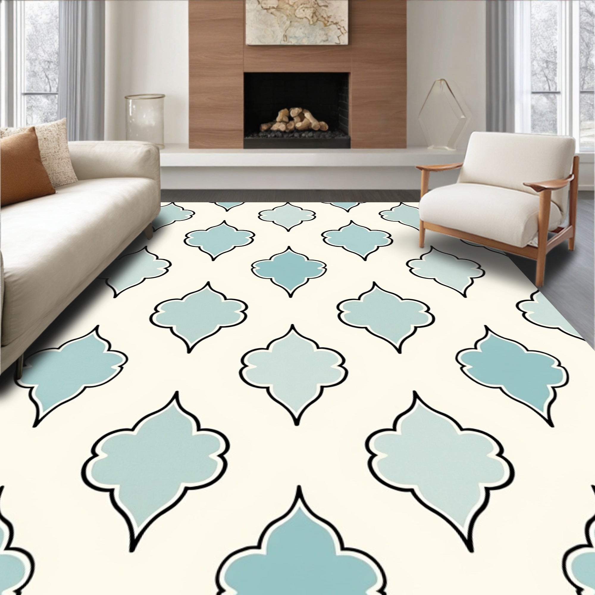 Light Aqua Quatrefoil Tile Overlay Rug