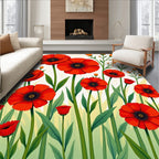 Vibrant Red Poppy Meadow Garden Rug