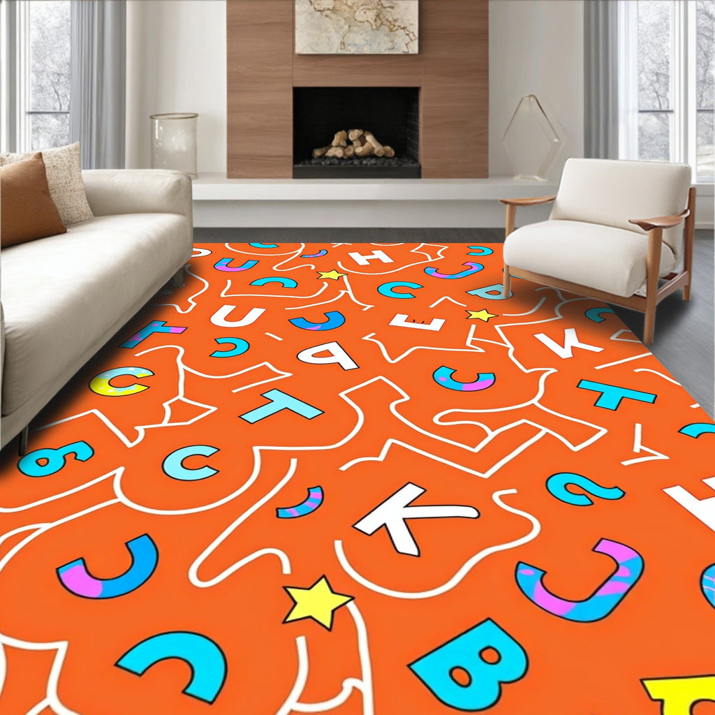 Retro Alphabet Doodle Orange Rug