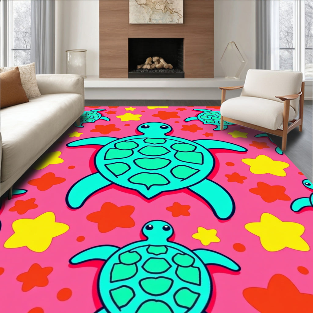 Aqua Turtle Starburst Pink Rug