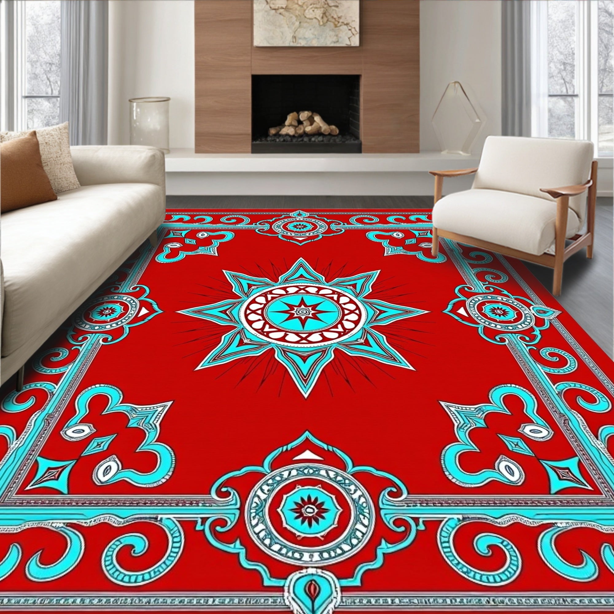 Crimson Teal Starburst Medallion Rug