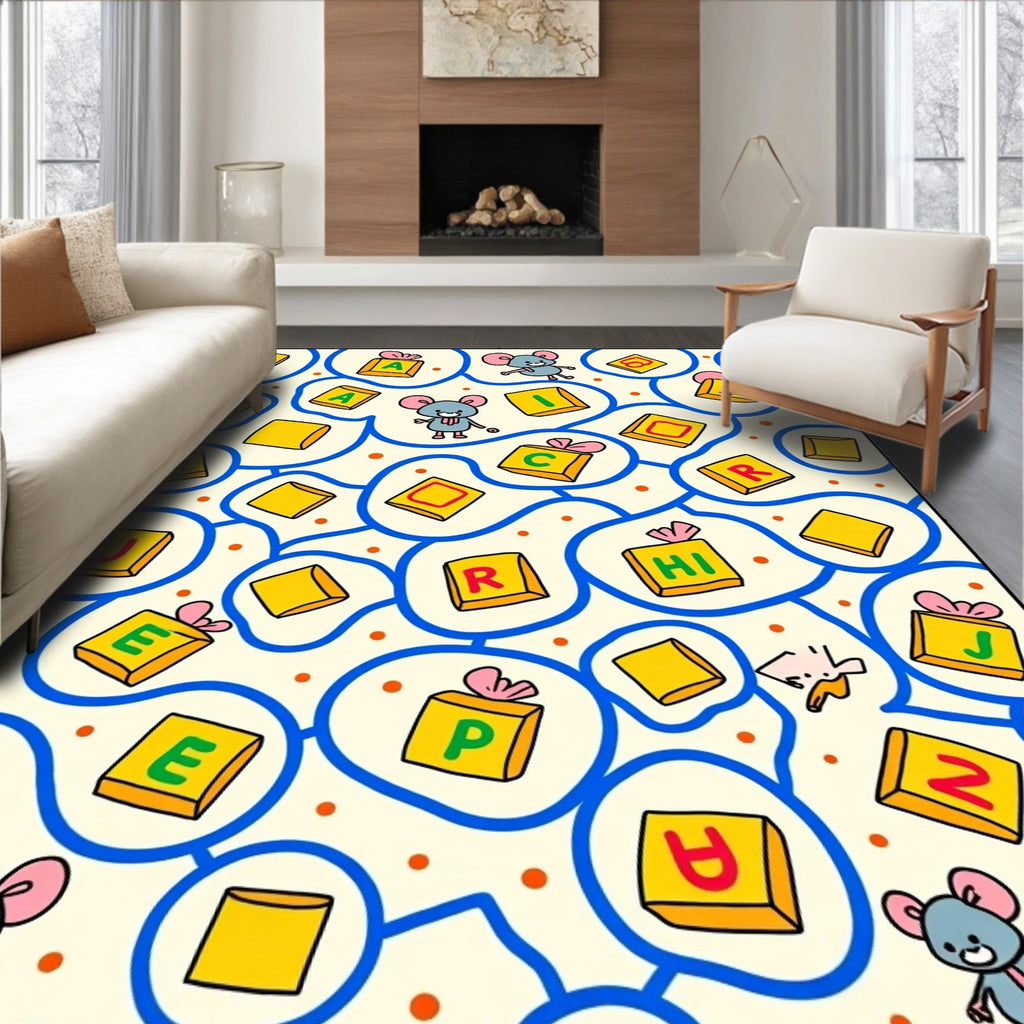 Whimsical Mice Alphabet Blocks Rug