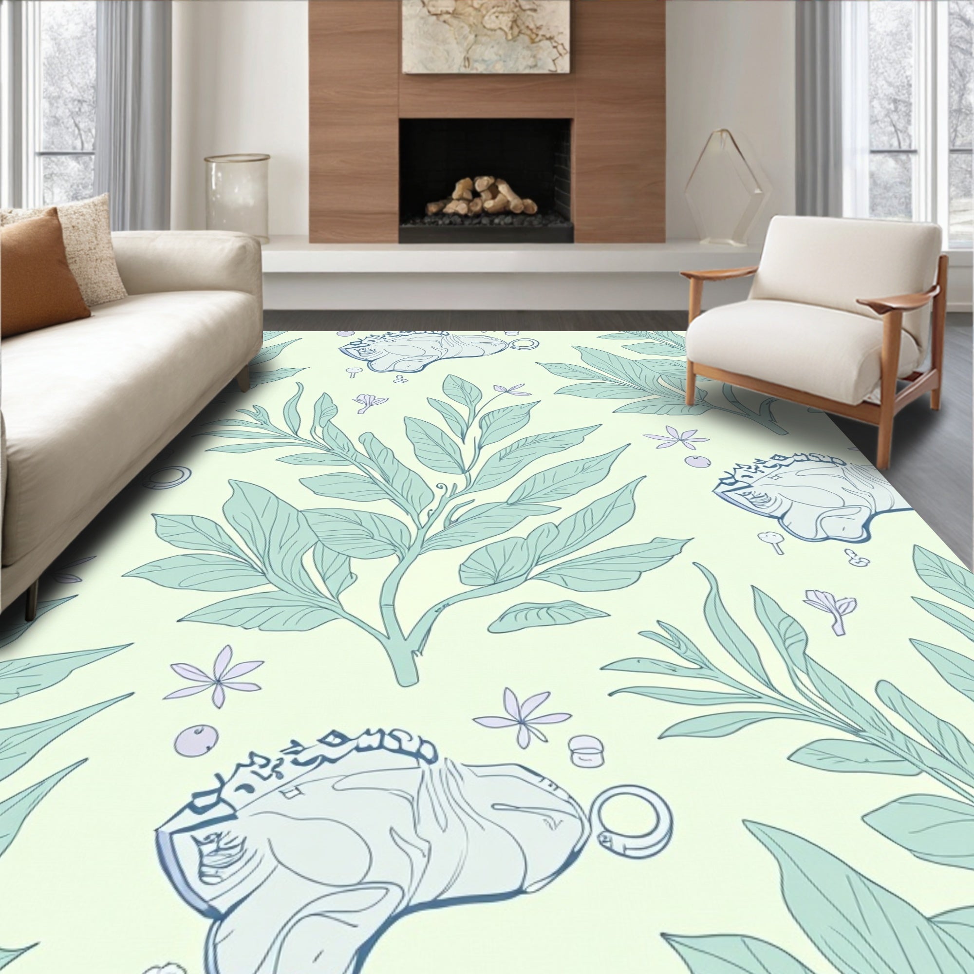 Delicate Mint Branches With Lavender Accents Rug