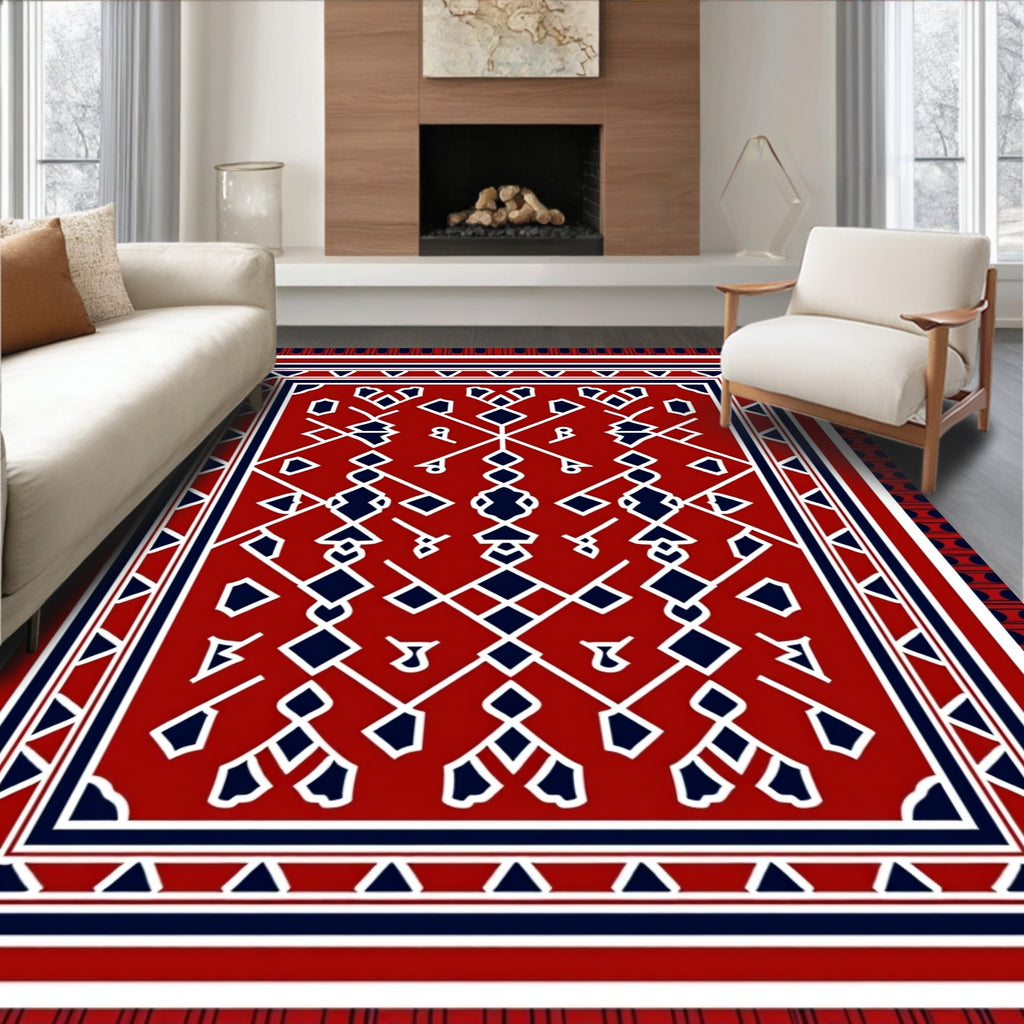 Red White Blue Geometric Tribal Rug