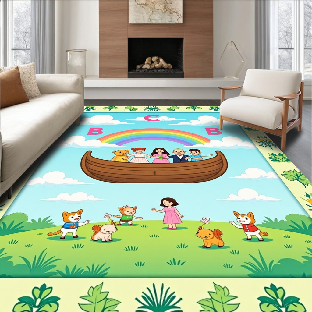 Whimsical Rainbow Ark Children's Meadow Rug