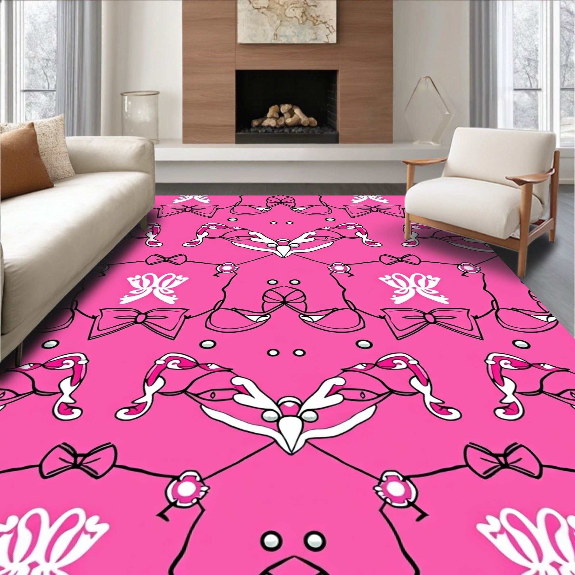 Pink Bow Ribbon Medallion Art Rug
