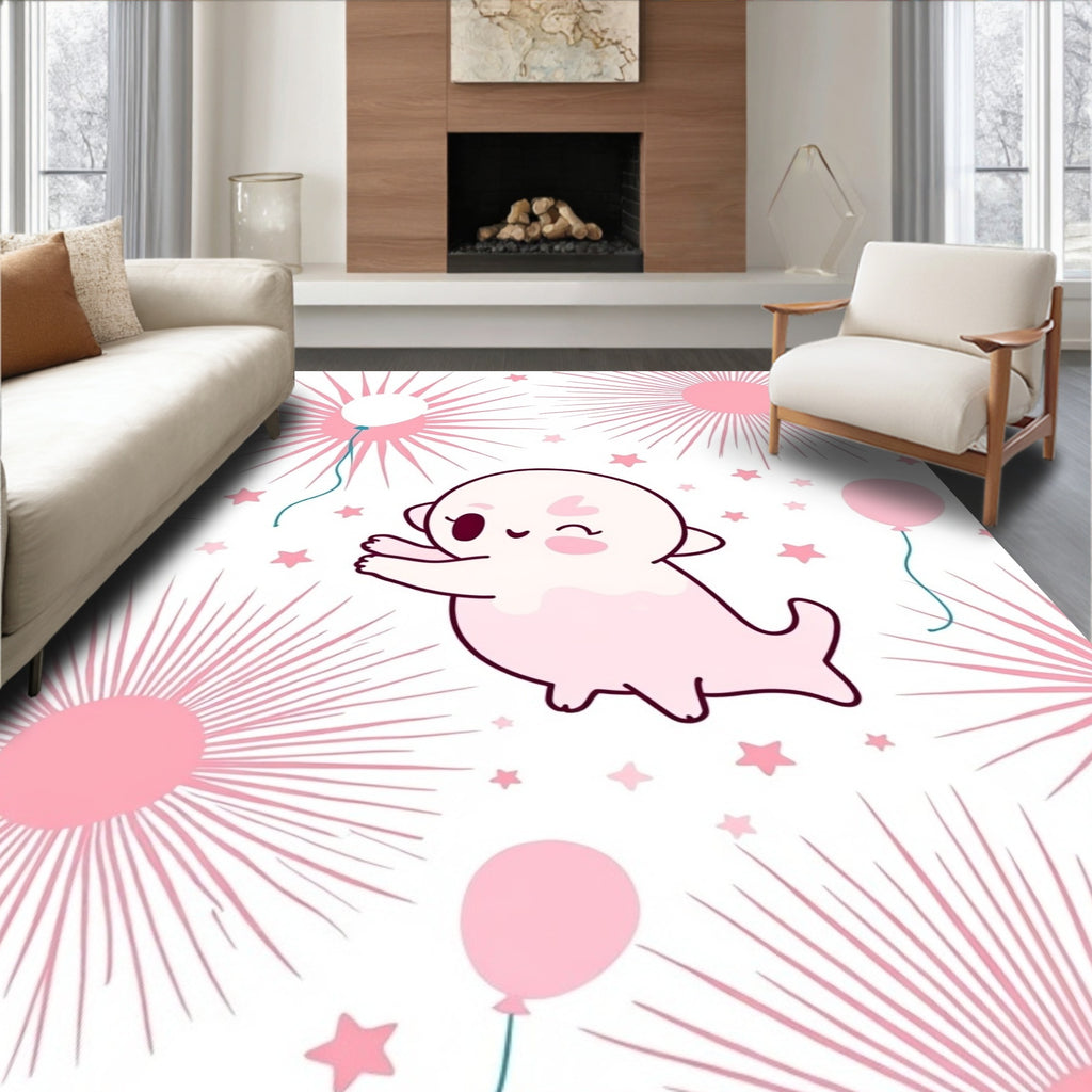 Cute Pink Ghost Balloon Starburst Rug