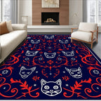 Navy Red White Cat Collage Rug