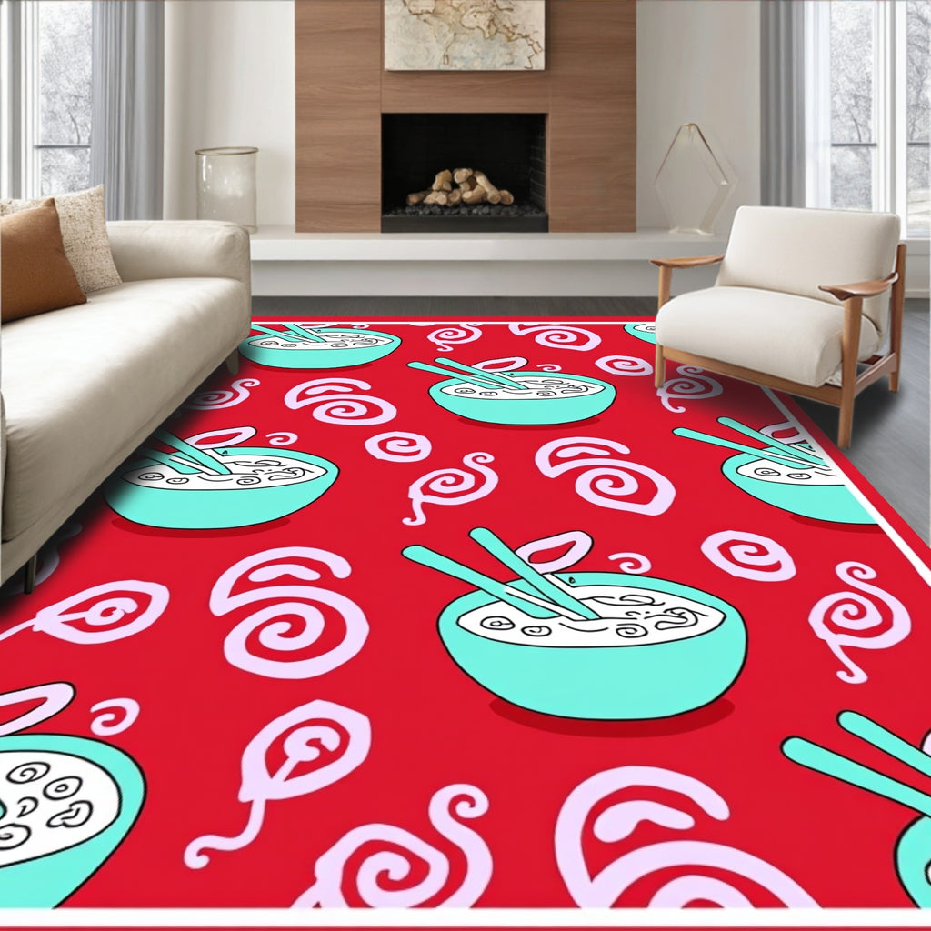 Red Rice Bowl With Chopsticks Swirls Rug
