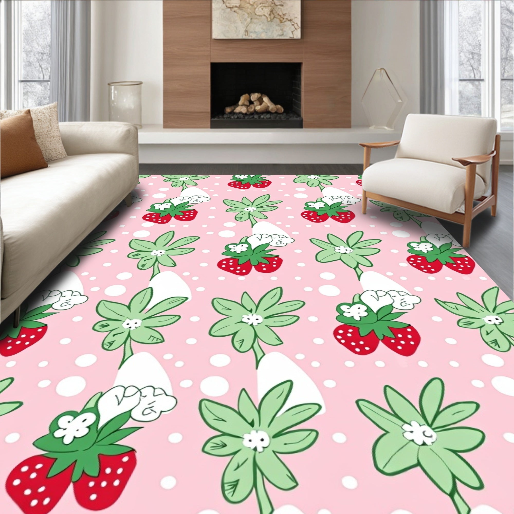 Sweet Strawberry Garden Cute Frogs Rug