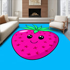 Cute Pink Strawberry With Green Leaves Rug