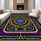 Vibrant Neon Abstract Geometric Mandala Rug