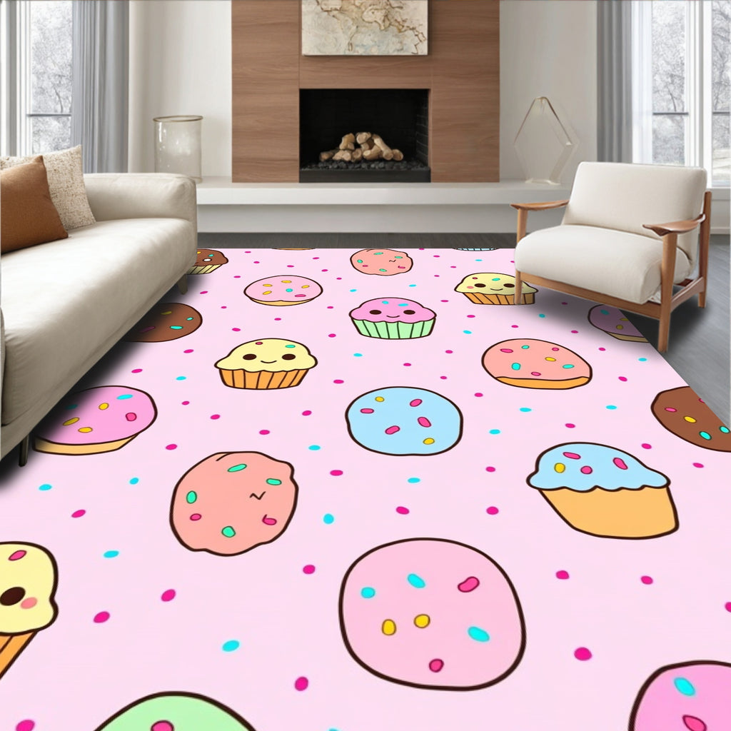 Kawaii Cupcake Sprinkle Background Rug