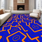 Abstract Orange Maze Blue Rug