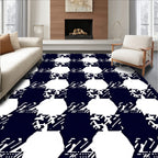 Navy White Abstract Geometric Houndstooth Rug