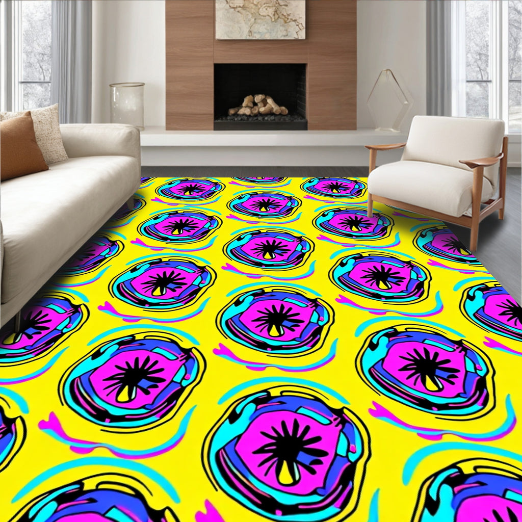 Vibrant Yellow Pink Blue Abstract Forms Rug