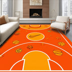 Orange Basketball Court Swoosh Balls Rug