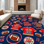 Red Football Jerseys and Awards Collage Rug