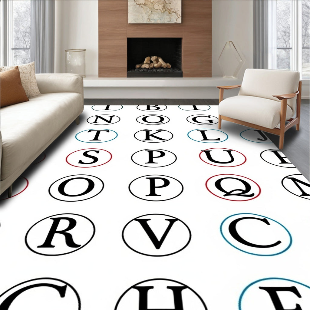 Alphabet Circles Red Blue Accents Rug
