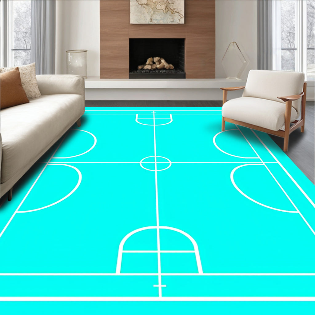Turquoise Court Lines Geometric Rug