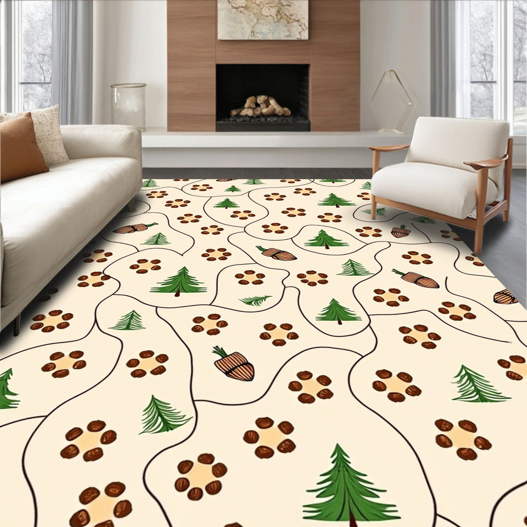 Autumn Forest Pinecone Acorn Cream Rug