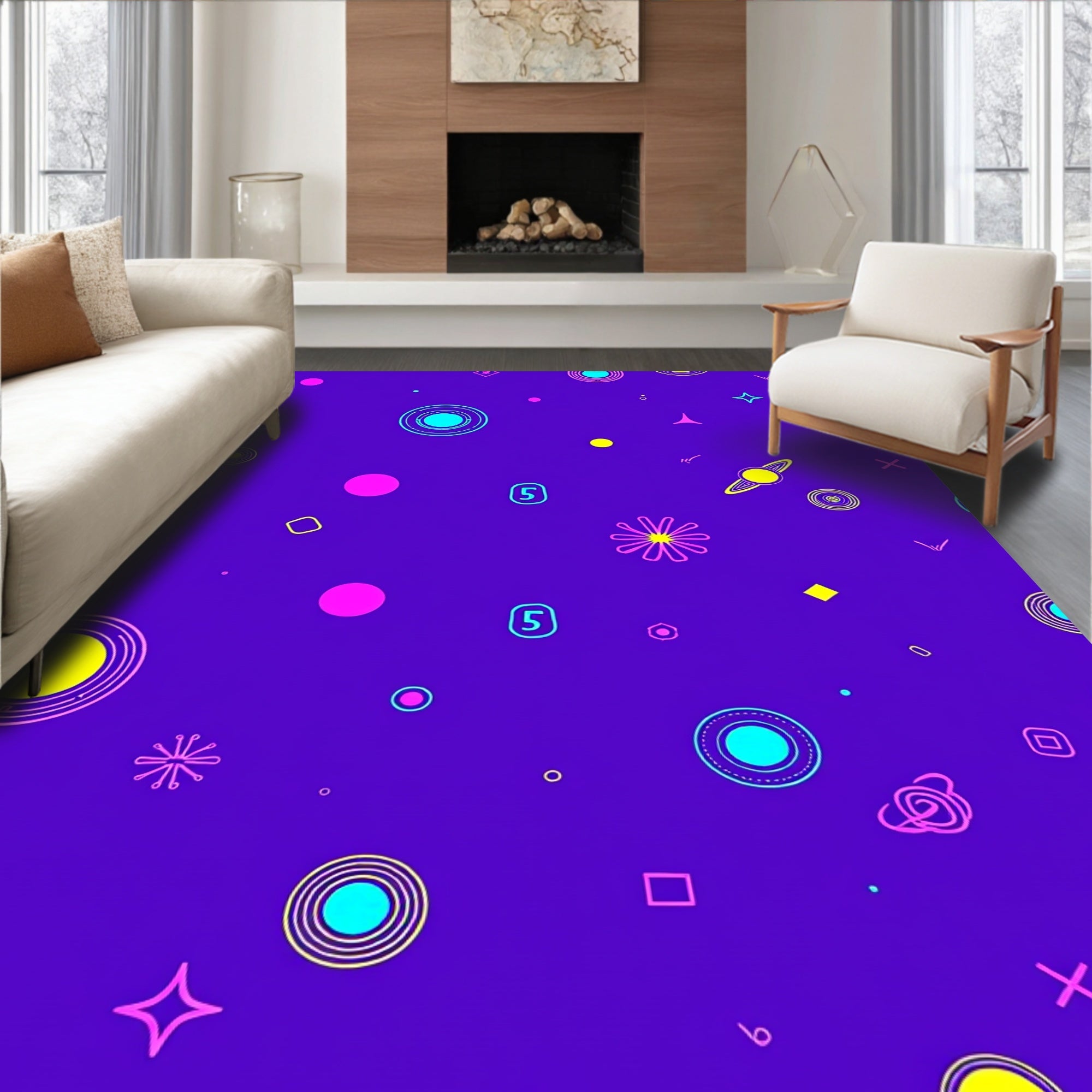 Cosmic Bright Shapes Vibrant Galaxy Rug