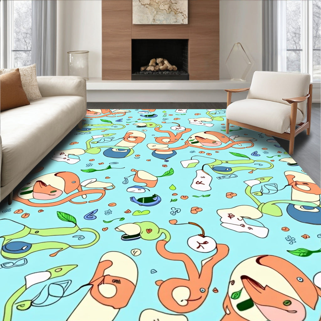 Coral Orange Whimsical Abstract Forms Rug