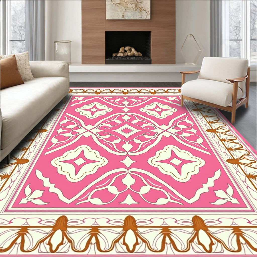 Pink Ivory Botanical Medallion Rug