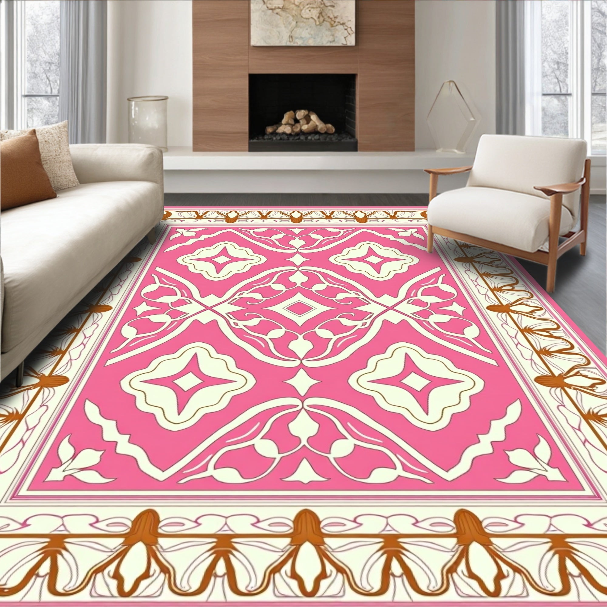 Pink Ivory Botanical Medallion Rug