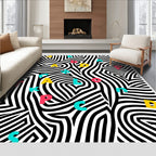 Colorful Alphabet Black White Swirl Rug