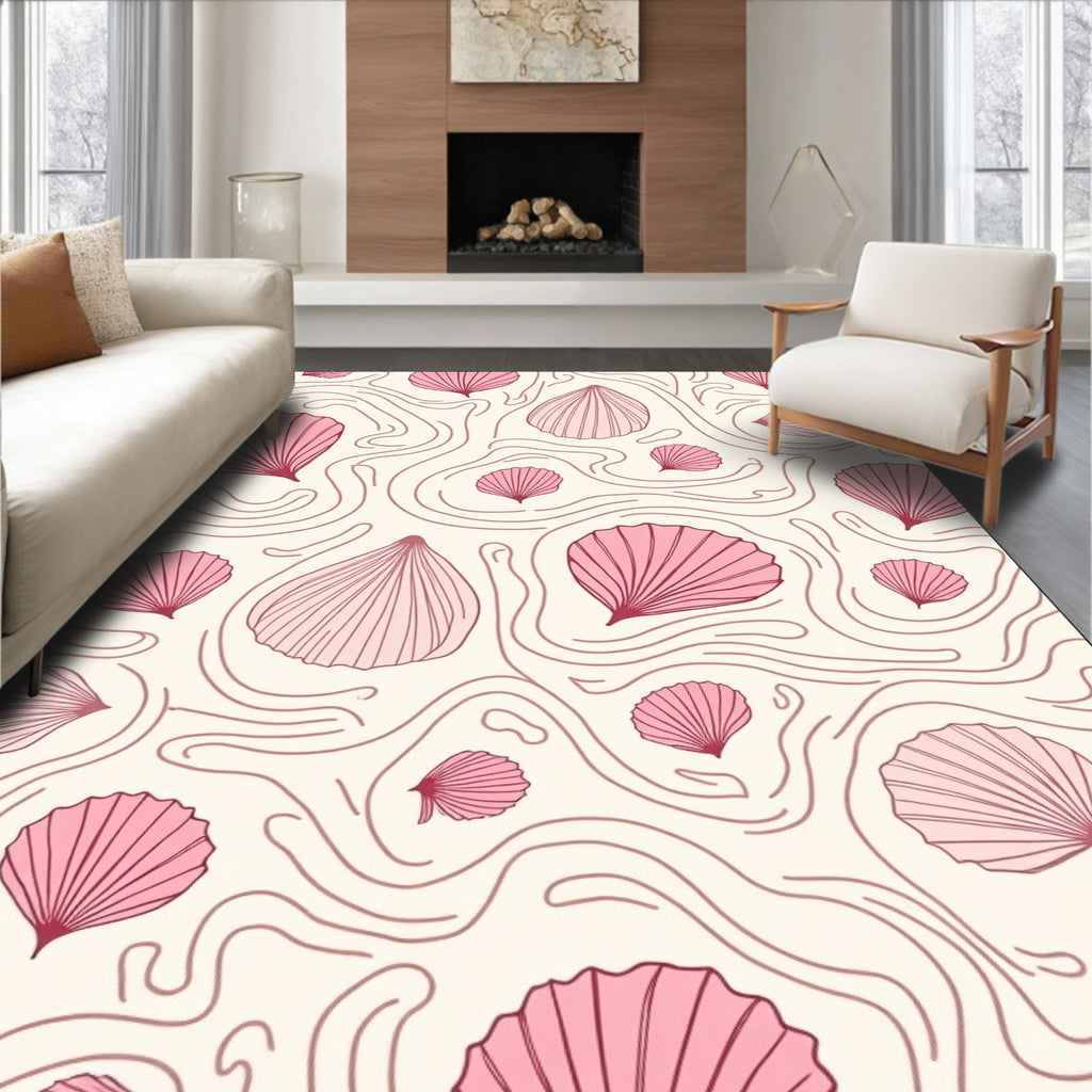 Pink Seaside Scallop Swirls Rug