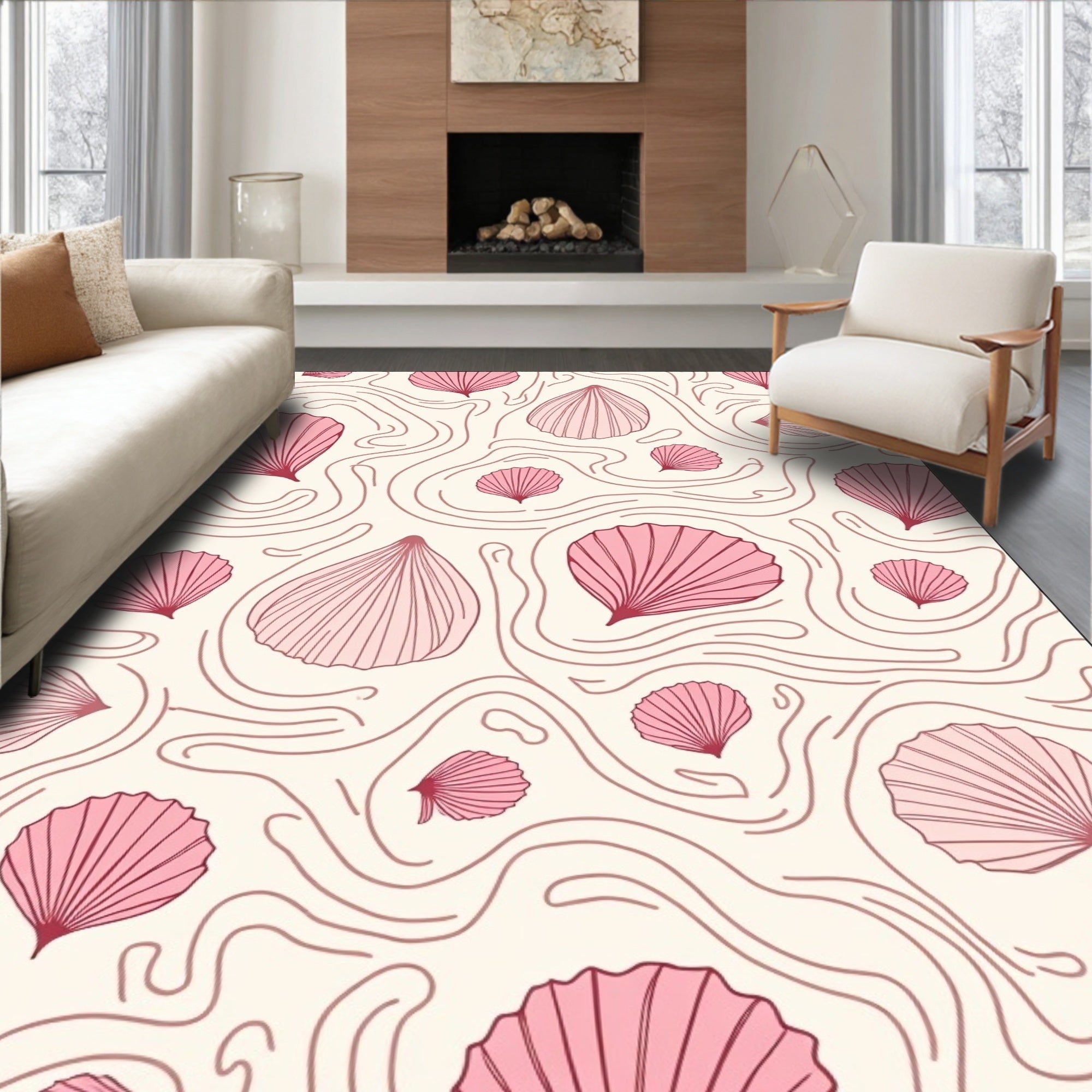 Pink Seaside Scallop Swirls Rug