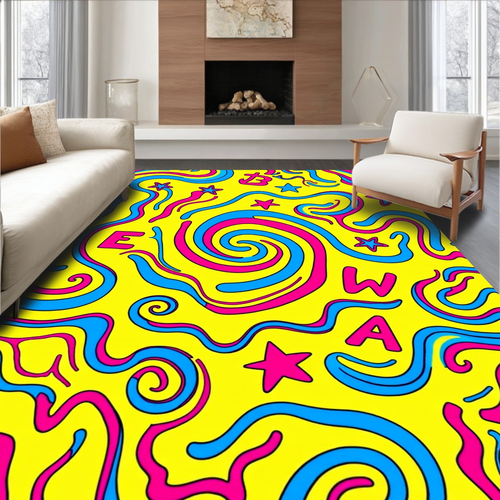 Vibrant Yellow Swirl Star Wonder Rug
