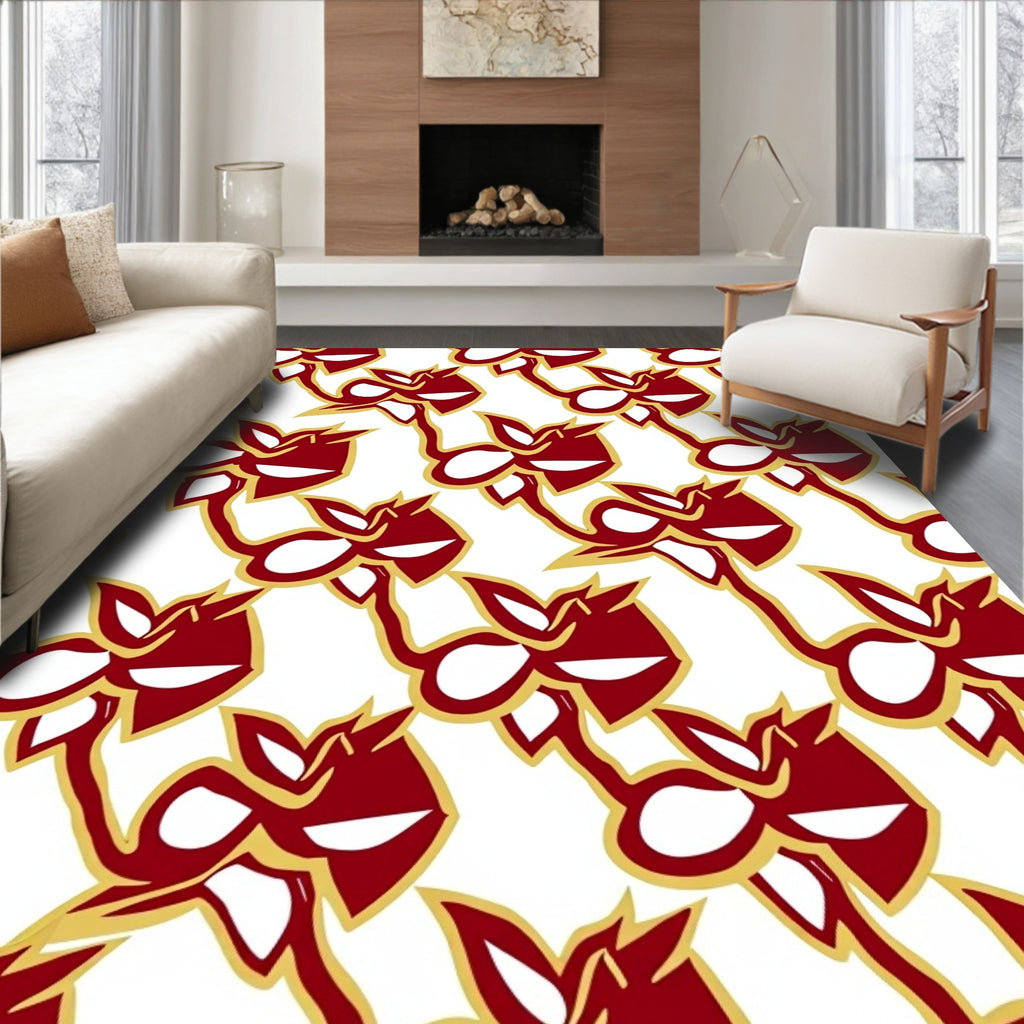 Crimson Abstract Floral Swirl Rug