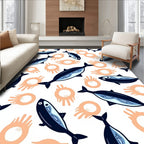 Navy Blue Fish Coral Burst Rug
