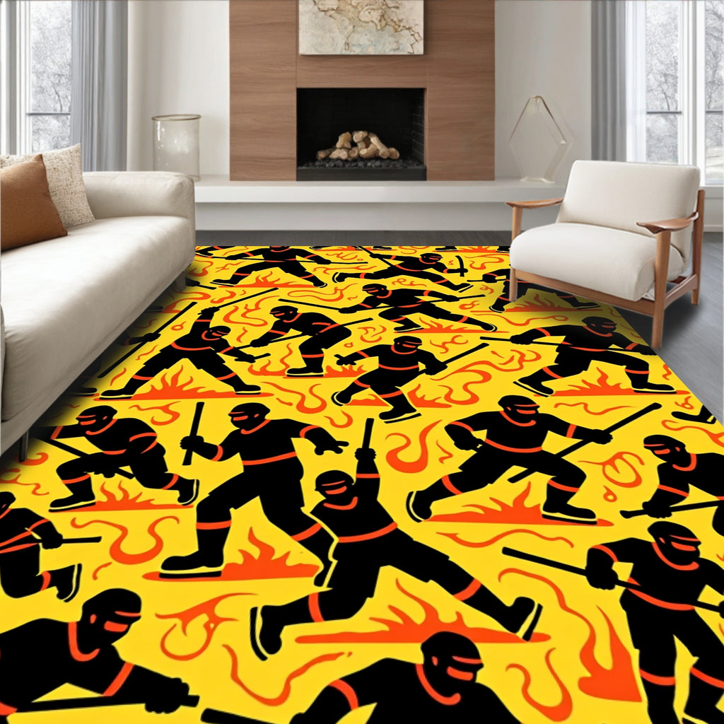 Black Warriors with Orange Flames Rug