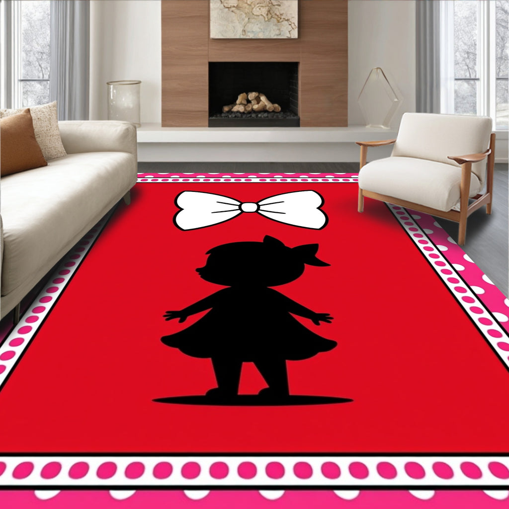 Red Silhouette Girl With Bow Rug