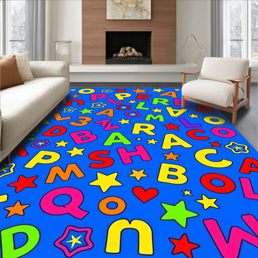 Vibrant Alphabet and Star Scatter Rug