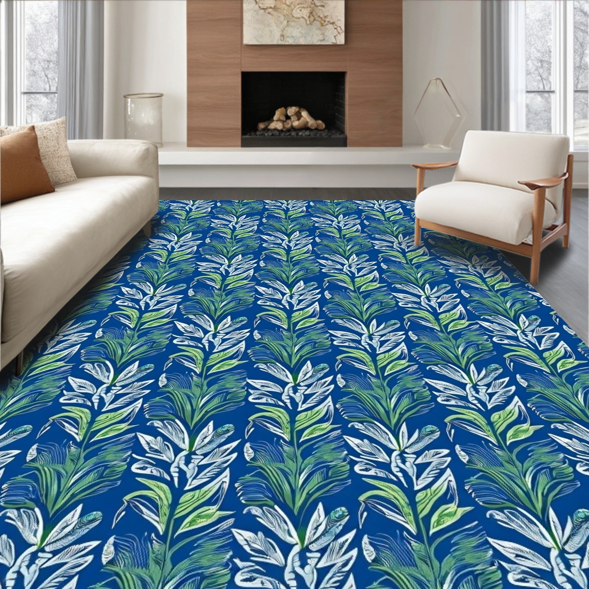 Emerald Green Leafy Column Rug