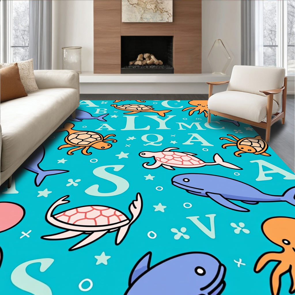 Ocean Friends Alphabet Cute Turtles Rug