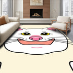Happy White Cat Face Cream Background Rug
